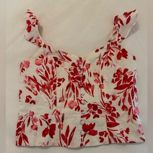 Banana Republic Red and Pink Floral Crop Top